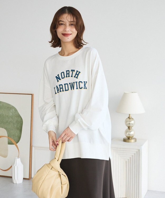 Green Parks カレッジロゴ裏毛チュニック Off White