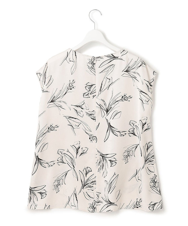 23区 【洗える】ラインフラワープリント フレンチスリーブ ブラウス アイボリープリント