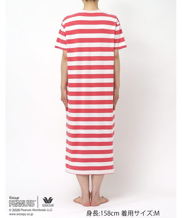 WACOAL PEANUTS ネグリジェ 4分袖 ワンピース 綿100%(本体) スヌーピー レディース FNT166 /ワコール レッド