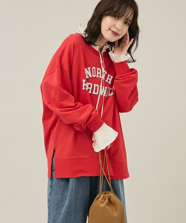 Green Parks カレッジロゴ裏毛チュニック Red