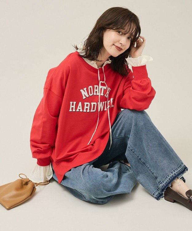 Green Parks カレッジロゴ裏毛チュニック Red