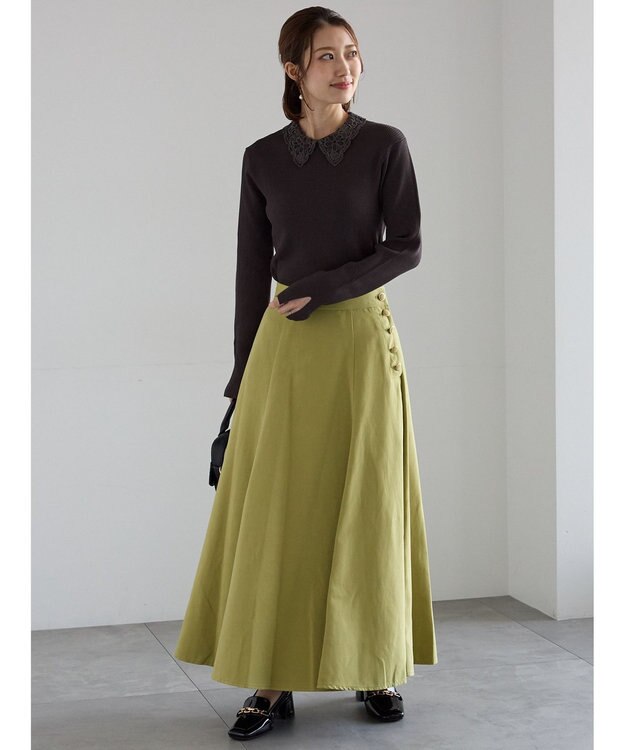 Te chichi サイドボタンピーチフレアスカート グリーン