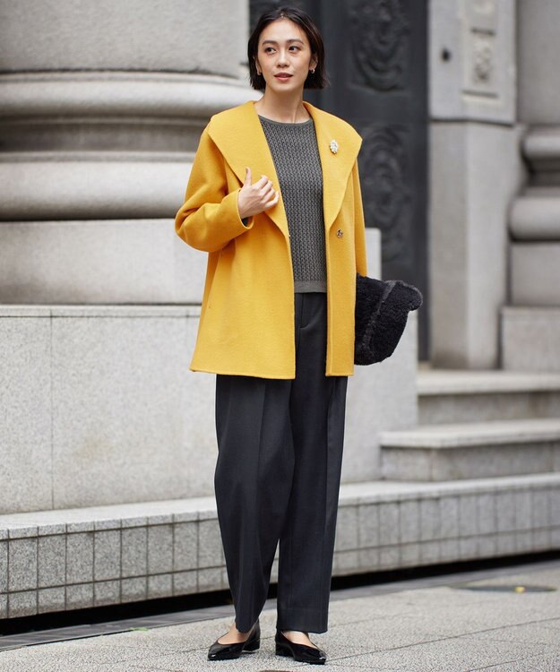 自由区 S ウールリバーショート コート イエロー