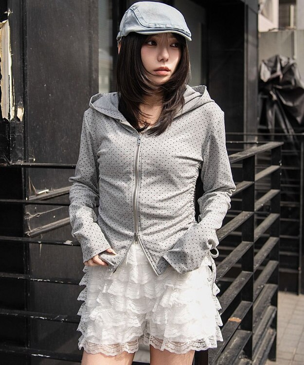 WEGO サイドリボンカットジップパーカー 柄2