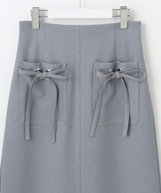 Feroux 【洗える】リボンポケット付きIライン スカート ブルー系