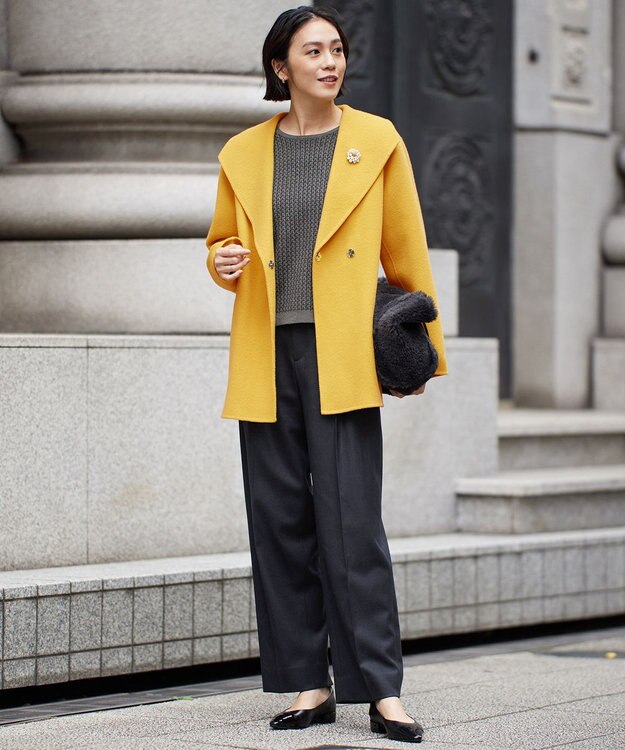 自由区 S ウールリバーショート コート イエロー