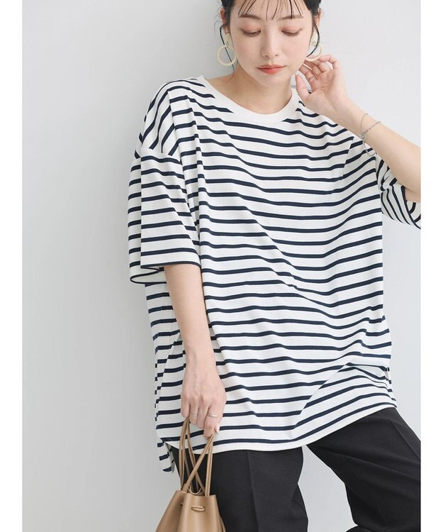 earth music&ecology ラウンドチュニックＴ Border Ivory