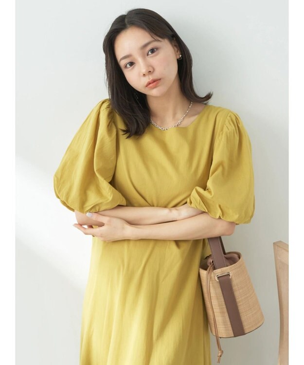 earth music&ecology コットンボイルパフスリーブワンピース Yellow
