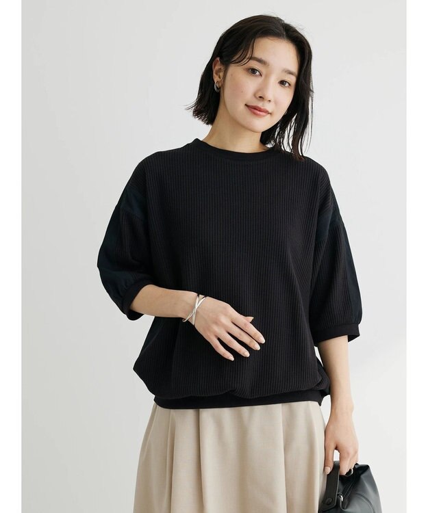 Green Parks ワッフル布帛ドッキングプルオーバー Black