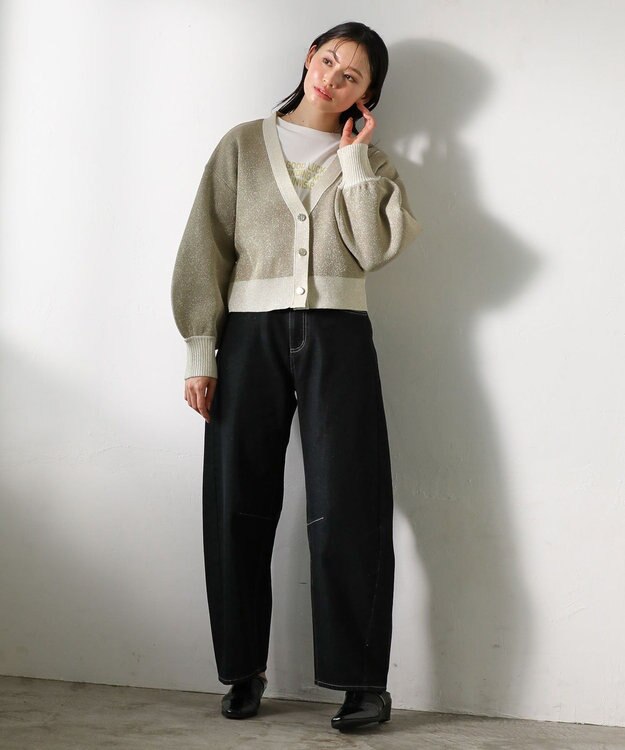Green Parks ・ＥＬＥＮＣＡＲＥ　ＤＵＥ　ラメＶネックカーディガン Gray Beige