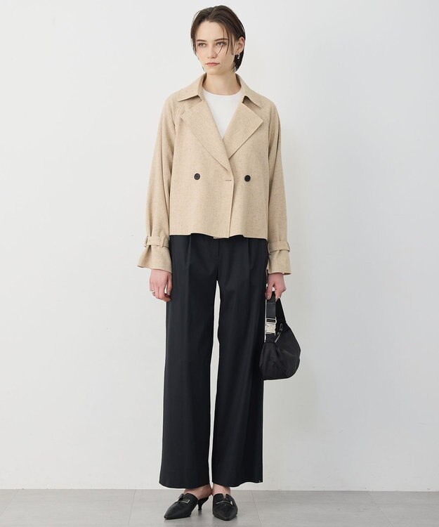 ICB ドライリネンストレッチ ワイドストレートパンツ ブラック