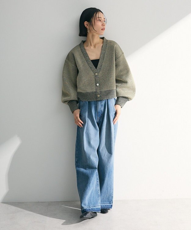 Green Parks ・ＥＬＥＮＣＡＲＥ　ＤＵＥ　ラメＶネックカーディガン Black