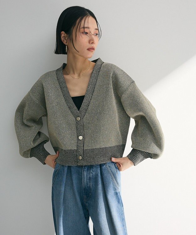 Green Parks ・ＥＬＥＮＣＡＲＥ　ＤＵＥ　ラメＶネックカーディガン Black