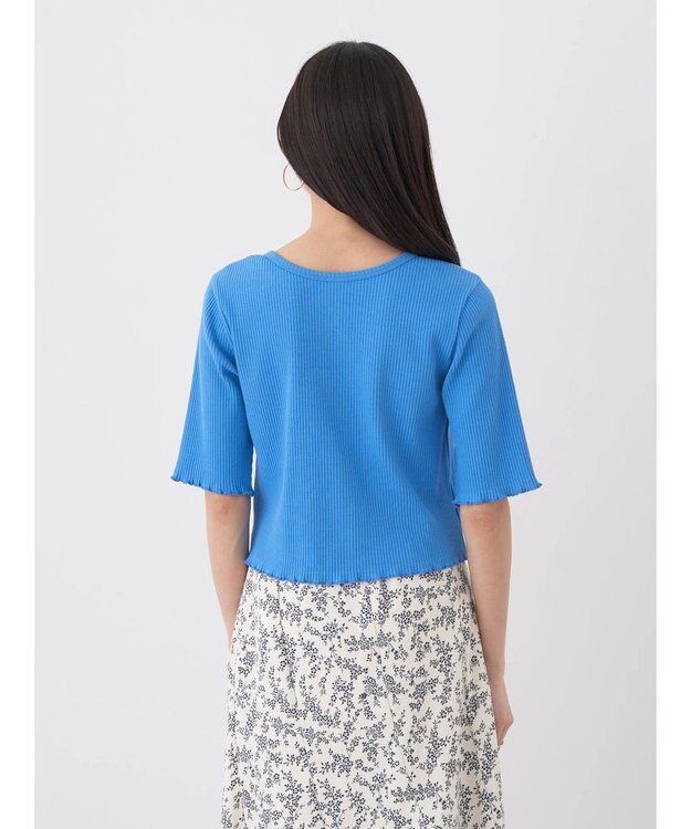 earth music&ecology ドットボタン５分袖リブプルオーバー Blue