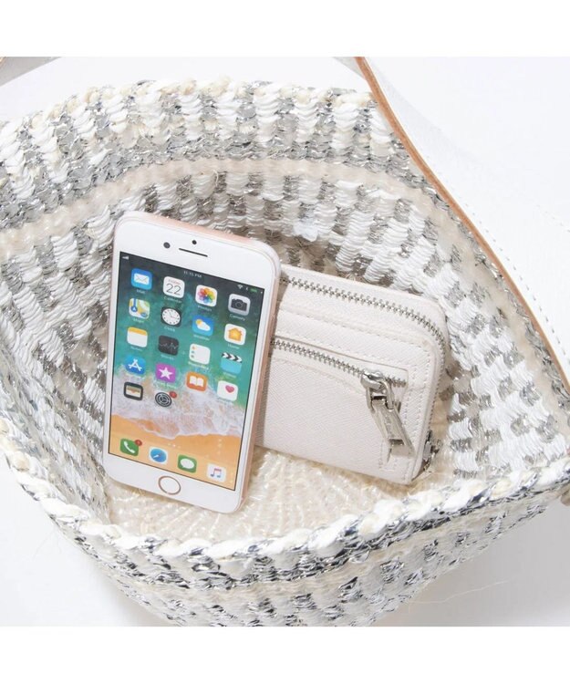 UNBILLION perche プラスティックサイザル×姫路レザー手提げトートバッグ アイボリー