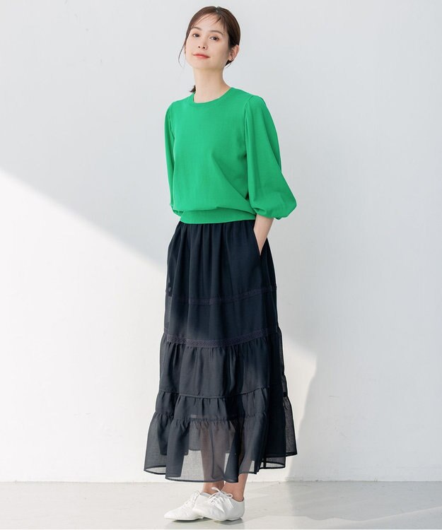 組曲 【アンサンブル対応】ハイゲージ 袖ギャザーニット ダークグリーン系