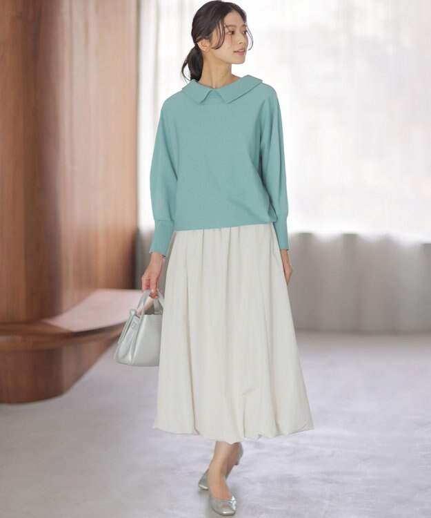 組曲 L 【加藤ローサさん着用・新色追加・前後着用可】スムースストレッチロールネック ニット スモーキーグリーン系