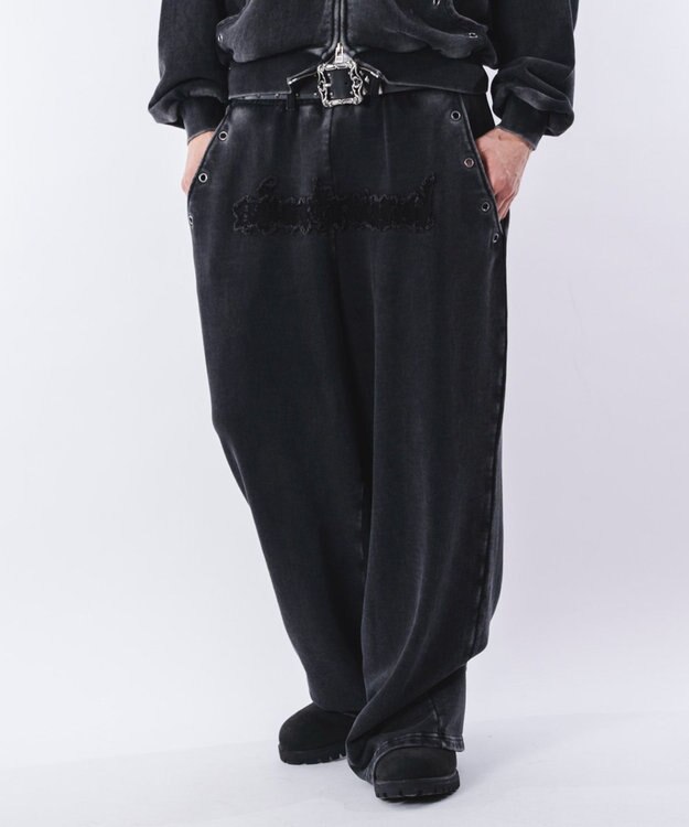 WEGO 【ウエストゴム/ユニセックス着用ITEM】ブリーチハトメスウェットパンツ ブラックその他