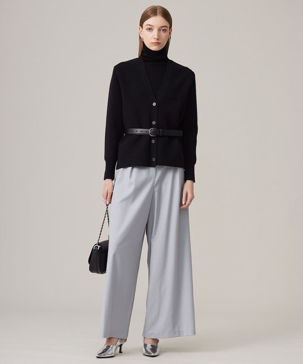 ICB L 【洗える】ソフトカシミヤミックス Vネックニットカーディガン ブラック系