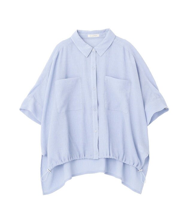 Green Parks 表面感裾ドロスト半袖シャツ Blue