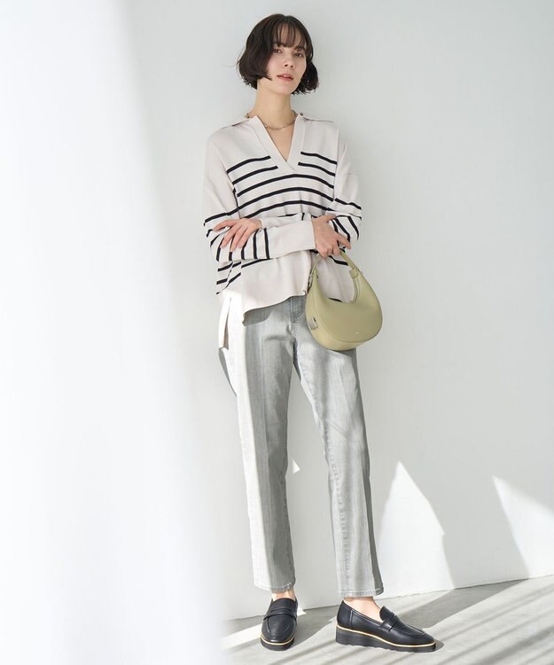 UNFILO マイビューティ スキッパーニット アイボリー×ブラック