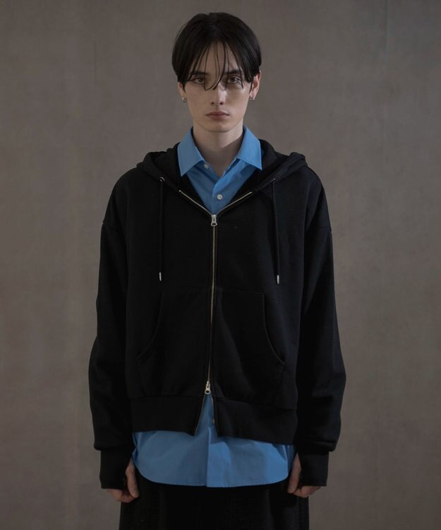 WEGO ショートダブルZIPパーカー ブラック