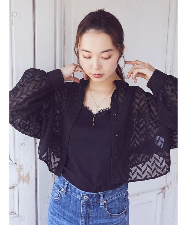 earth music&ecology ツッキリジャガードショートブラウス Black