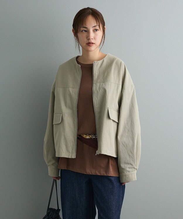 CRAFT STANDARD BOUTIQUE フェイクレザー衿ブルゾン Light Khaki