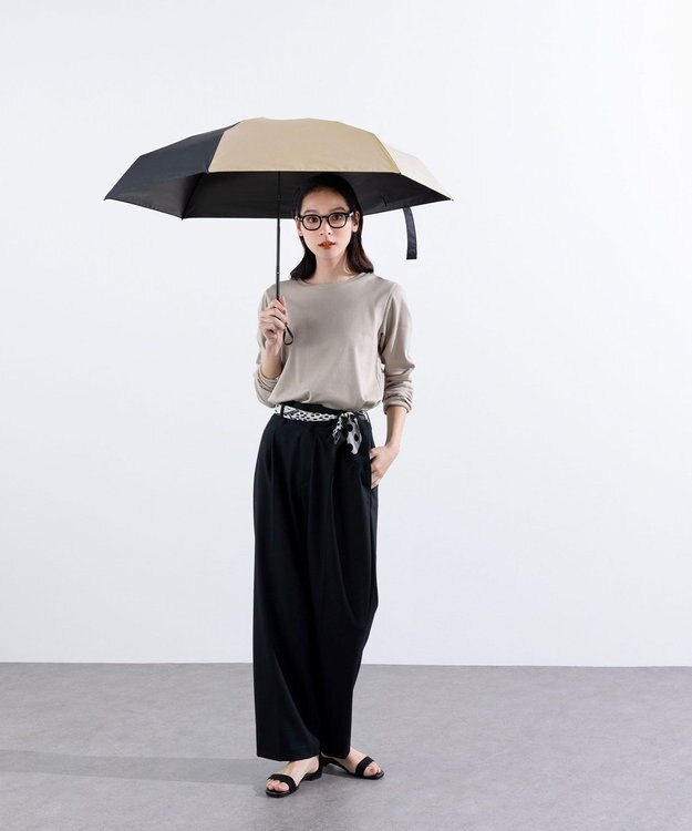 +RING UNISEX プラスリング 晴雨兼用 簡単開閉式折傘 BLK×BGE T1339 黒