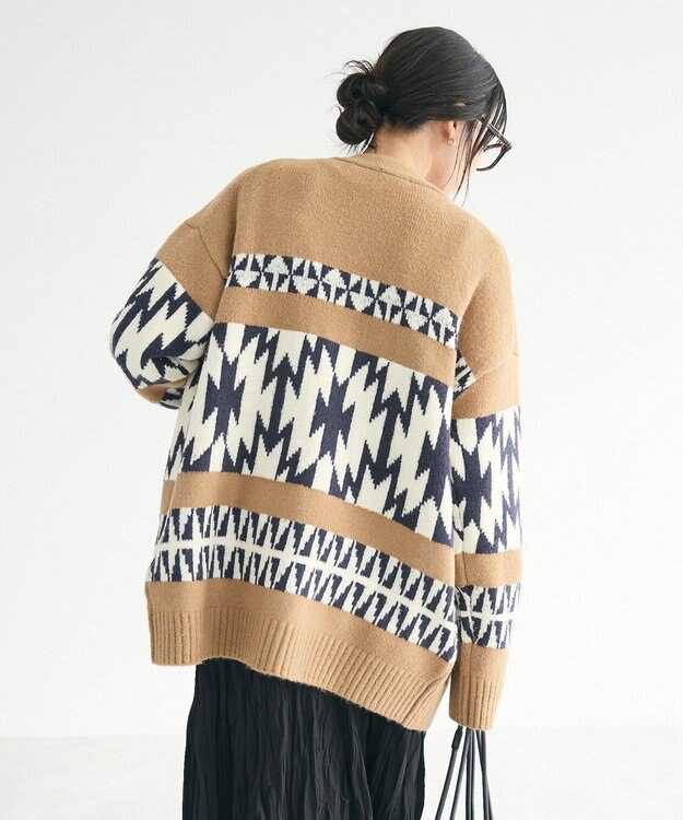 CRAFT STANDARD BOUTIQUE オルテガ柄ニットカーディガン Beige