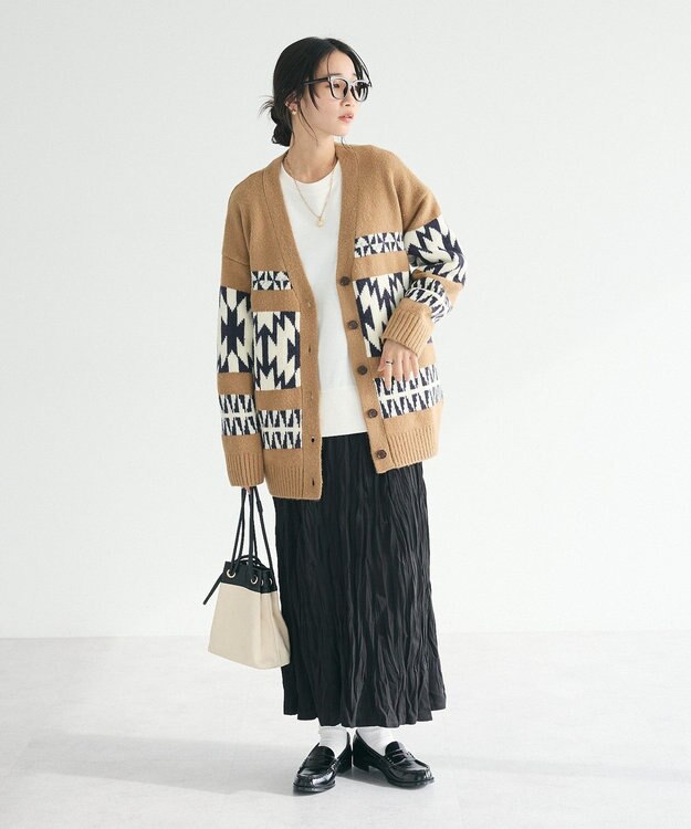 CRAFT STANDARD BOUTIQUE オルテガ柄ニットカーディガン Beige