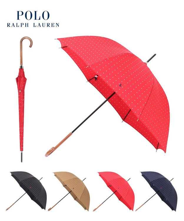 MOONBAT POLO RALPH LAUREN（ポロ ラルフローレン)ドット×ロゴ 雨傘 長傘 レッド