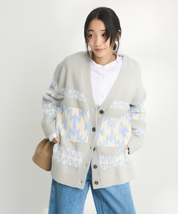 CRAFT STANDARD BOUTIQUE オルテガ柄ニットカーディガン Sax