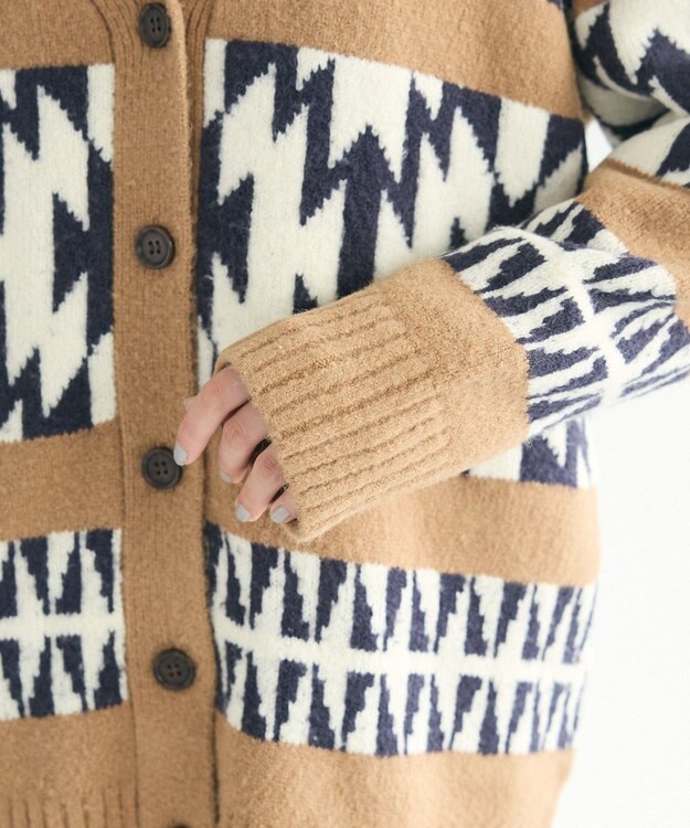 CRAFT STANDARD BOUTIQUE オルテガ柄ニットカーディガン Beige