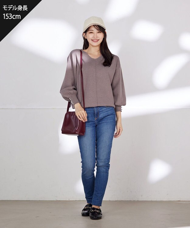 Tiaclasse 【洗える】2WAYパール釦ニットトップス モカ