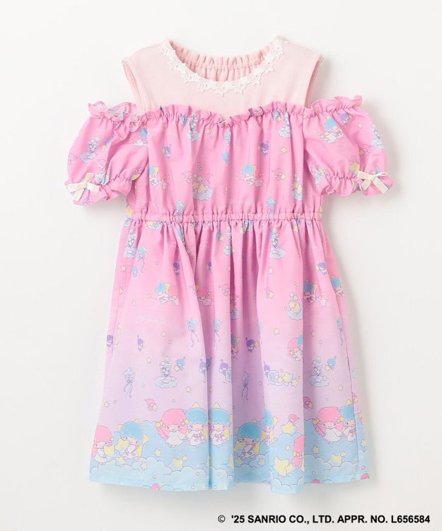 ANY KIDS 【any FAM× リトルツインスターズ 】キキ&ララ オン・オフショルダーワンピース ピンク