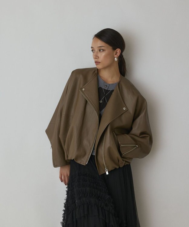 GRACE CONTINENTAL フェイクレザーライダース カーキ