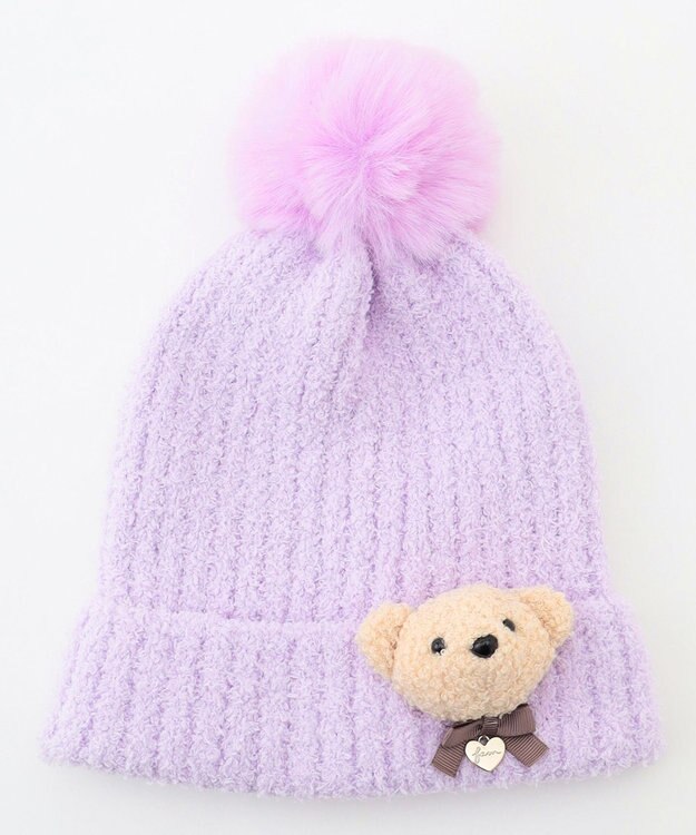 ANY KIDS 立体 アニマル ニット キャップ ラベンダー×クマ