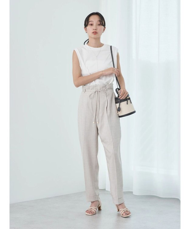 earth music&ecology リネンライクテーパードパンツ（ストライプ） Stripe Beige