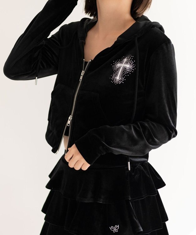 WEGO 【SETUP対応ITEM】ラインストーンベロアWZIPパーカー ブラック