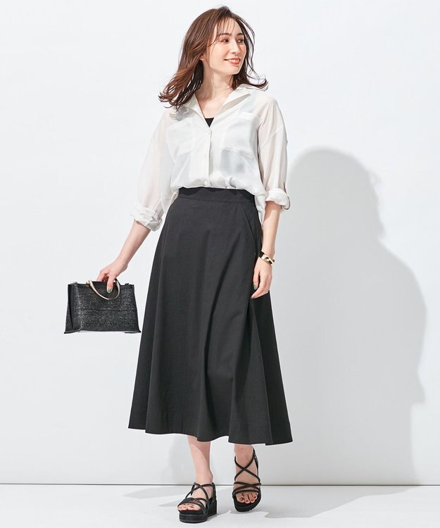 自由区 【洗える/シワになりにくい】オープンカラー シアーブラウス ベージュ系