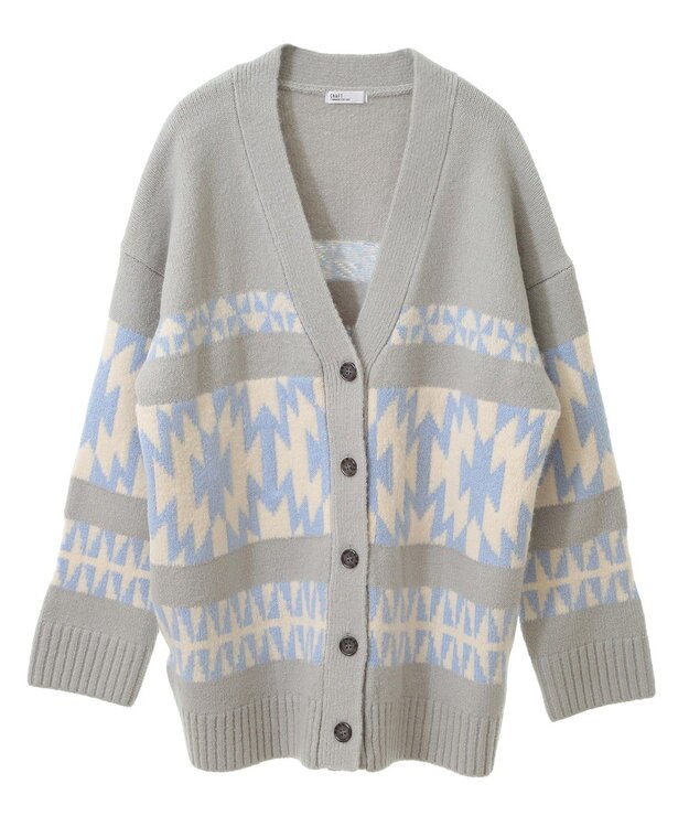 CRAFT STANDARD BOUTIQUE オルテガ柄ニットカーディガン Sax