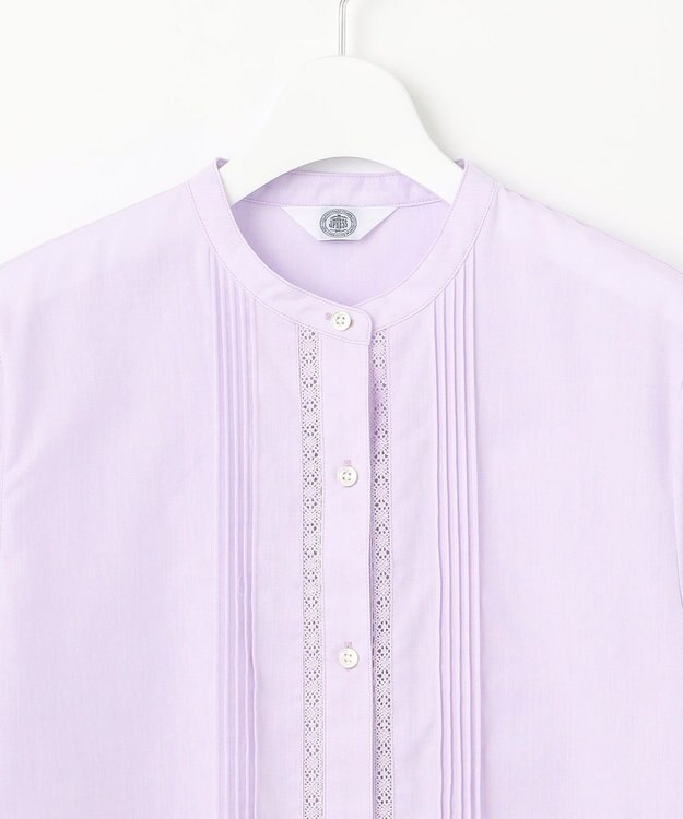 J.PRESS LADIES 【洗える】シャンブレー バンドカラー ピンタック ブラウス ラベンダー系