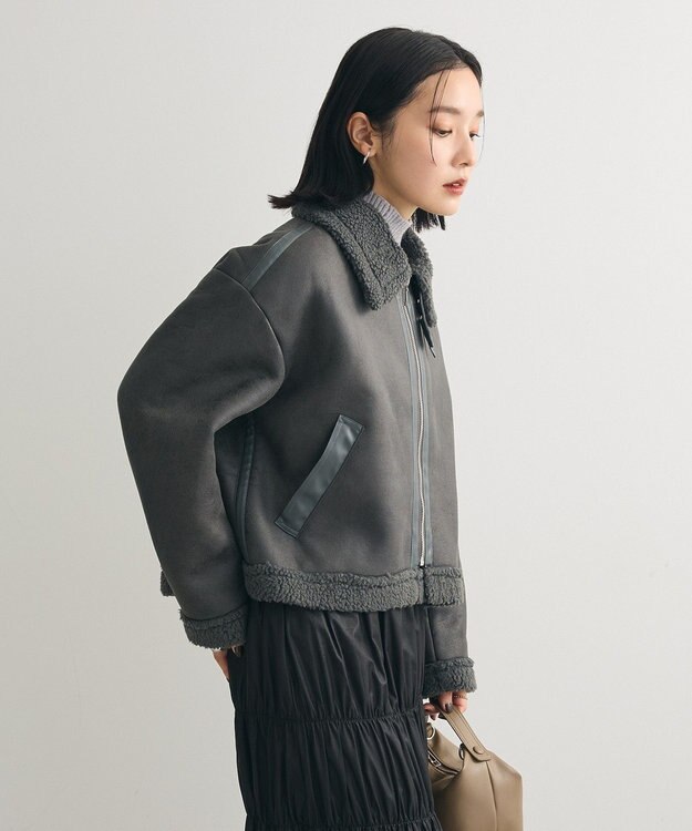 Green Parks フェイクムートンブルゾン Charcoal Gray