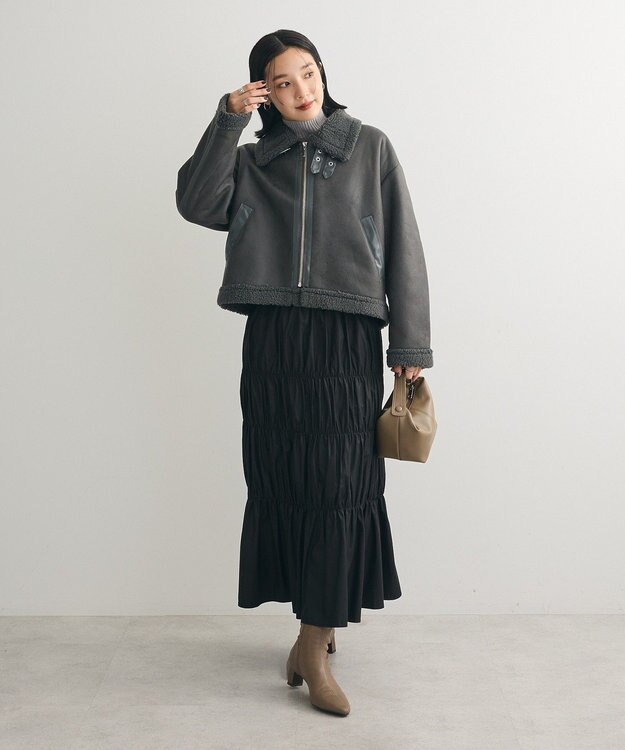 Green Parks フェイクムートンブルゾン Charcoal Gray