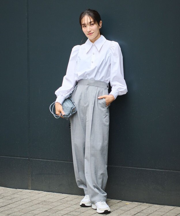 #Newans 【セレモニーにも】下から着られちゃう！尖り襟パフスリーブブラウス ホワイト系