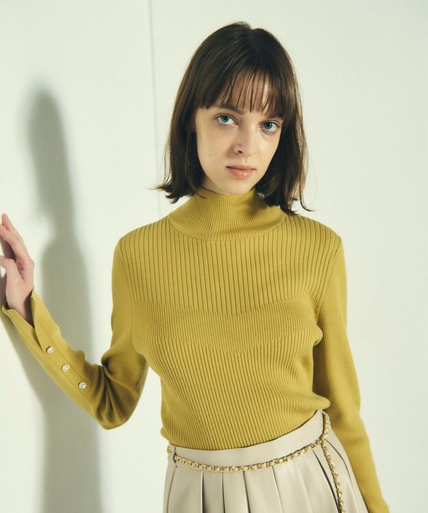 GRACE CONTINENTAL ビジューリブニットトップ イエロー