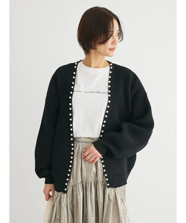 Green Parks ・ＥＬＥＮＣＡＲＥ　ＤＵＥパールトッパーカーディガン Black