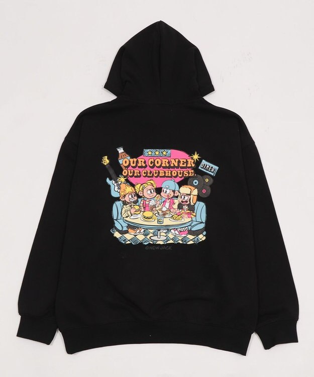 WEGO 【ユニセックス着用ITEM】別注NEWJACKグラフィックプルパーカー ブラック