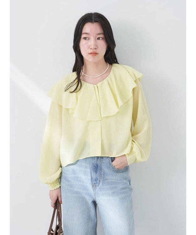 earth music&ecology ラッフルショートブラウス Yellow